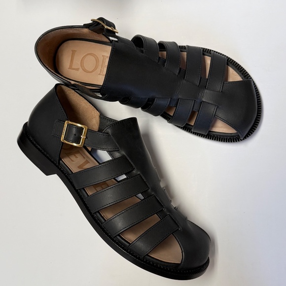 LOEWE Campo Fisherman Sandals in Black Calfskin Leather Size 39 - Picture 10 of 14